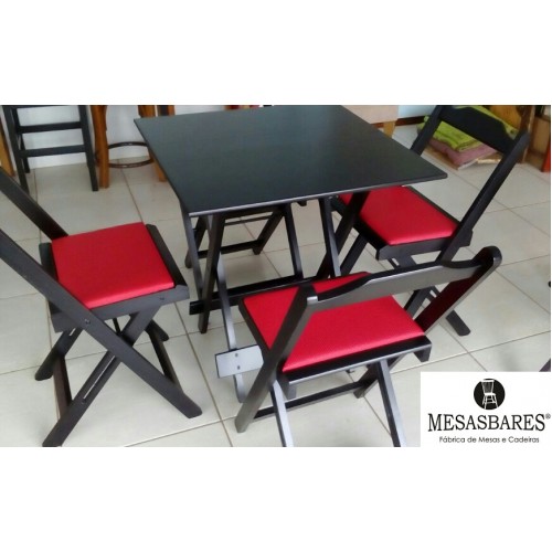 Conjunto Dobrável Mesa 70x70 Com 4 Cadeiras Estofadas - Cod: 1968